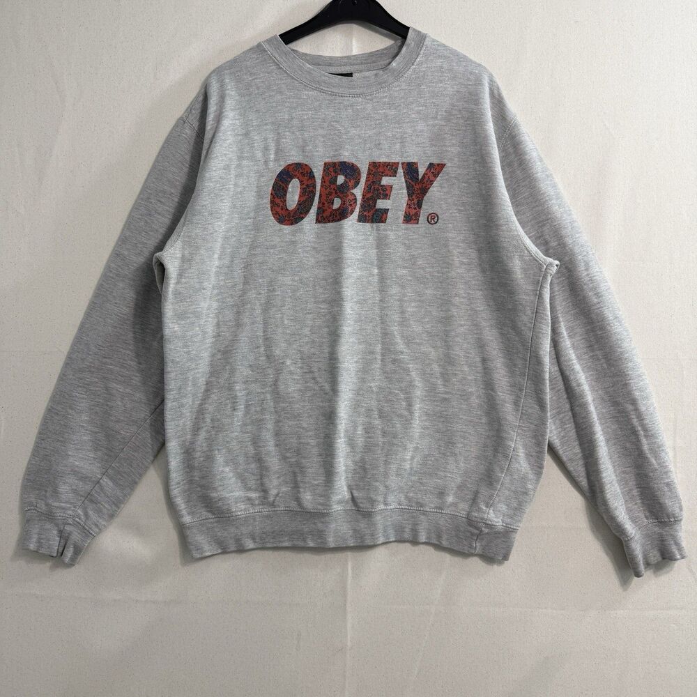 OBEY OG Paisley Logo Crewneck Sweatshirt Men’s L Gray Streetwear Y2K